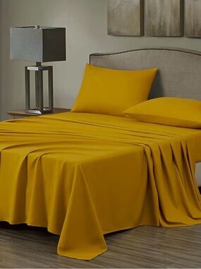 🛏️ New Queen Size 💯 Cotton Queen Size Sheet Set with Deep Pockets Golden Mustard